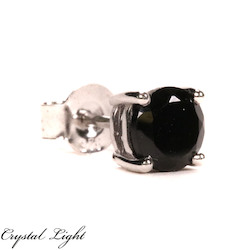 Sterling Silver Earrings: Black Spinel Stud Earrings Large