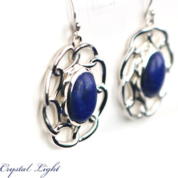 Sterling Silver Earrings: Lapis Lazuli Oval Chain Earrings