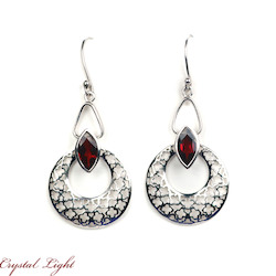 Sterling Silver Earrings: Red Garnet Arabesque Earrings