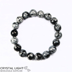 10mm Round Bead Bracelets: Snowflake Obsidian Bracelet 10mm