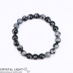 8-9mm Round Bead Bracelets: Snowflake Obsidian Bracelet 8mm