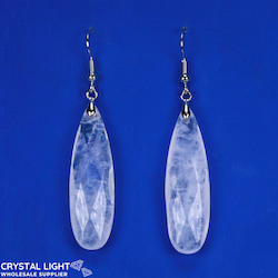 Non-Sterling Silver Earrings: Clear Quartz Faceted Drop Earrings