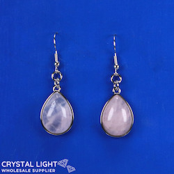 Non-Sterling Silver Earrings: Rose Quartz Framed Teardrop Earrings