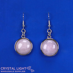 Non-Sterling Silver Earrings: Rose Quartz Framed Round Earrings