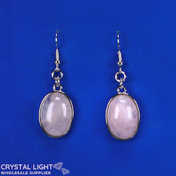 Non-Sterling Silver Earrings: Rose Quartz Framed Oval Earrings