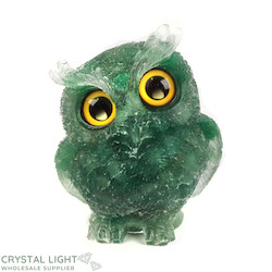 Animals: Resin Owl Large - Green Aventurine