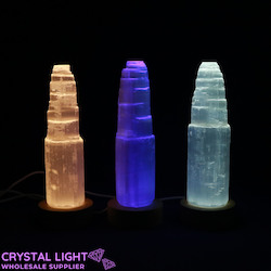 Selenite Lamps: Selenite Tower with USB Stand - Medium