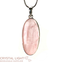 Sterling Silver Pendants: Rose Quartz Long Oval Pendant