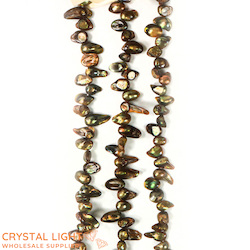 Shell and Pearl Beads: Green/Bronze Keshi Pearl Beads