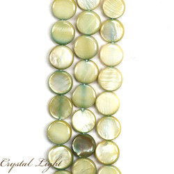 Shell and Pearl Beads: Green Iridescent Shell Coin Beads