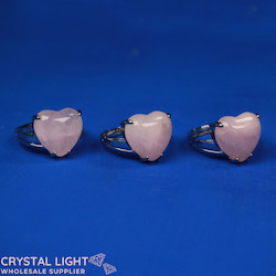 Non Sterling & Other Rings: Rose Quartz Heart Adjustable Ring