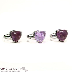 Non Sterling & Other Rings: Amethyst Heart Adjustable Ring