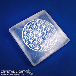 Selenite: Selenite Flower of Life Square Plate