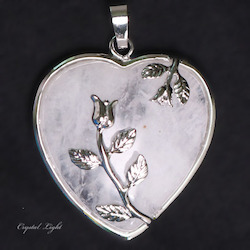 Heart Pendant: Clear Quartz Heart with Rose Pendant